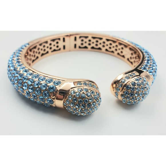 Joan Boyce “Kissable” Hinged Cuff Bracelet – Aqua Pave’ Crystals – Rose Gold - Picture 5 of 6